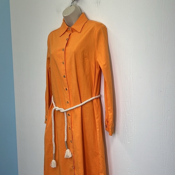CK Bradley - NWT Orange Button Down Long Sleeve Rope Belt Slit Maxi Dress Large - Picture 7 of 14